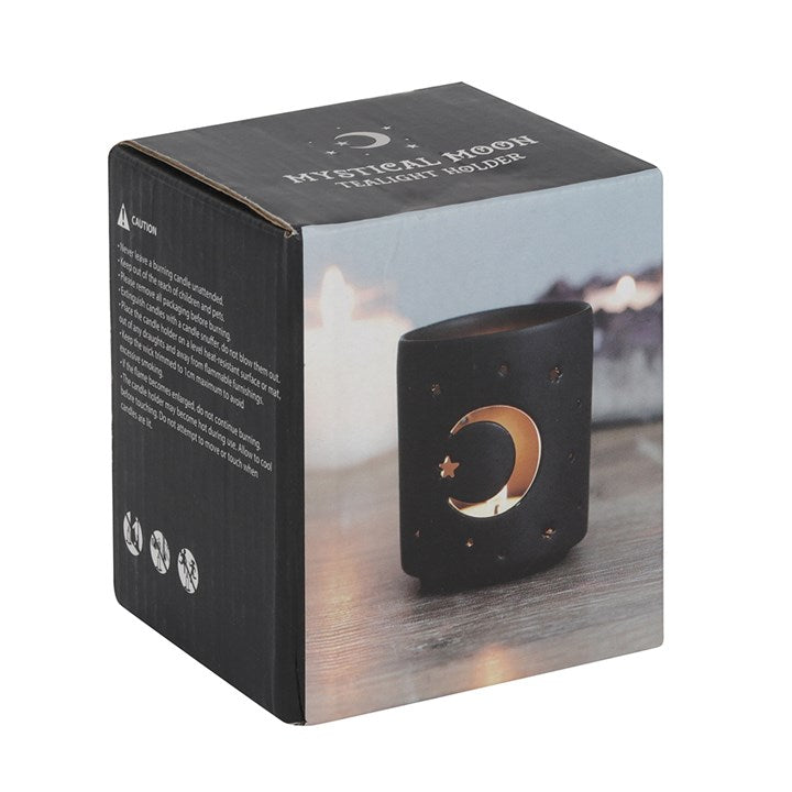 Small Black Moon Cut Out Tealight Holder